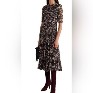Veronica Beard Black Floral 3/4 Sleeve MIDI Dress